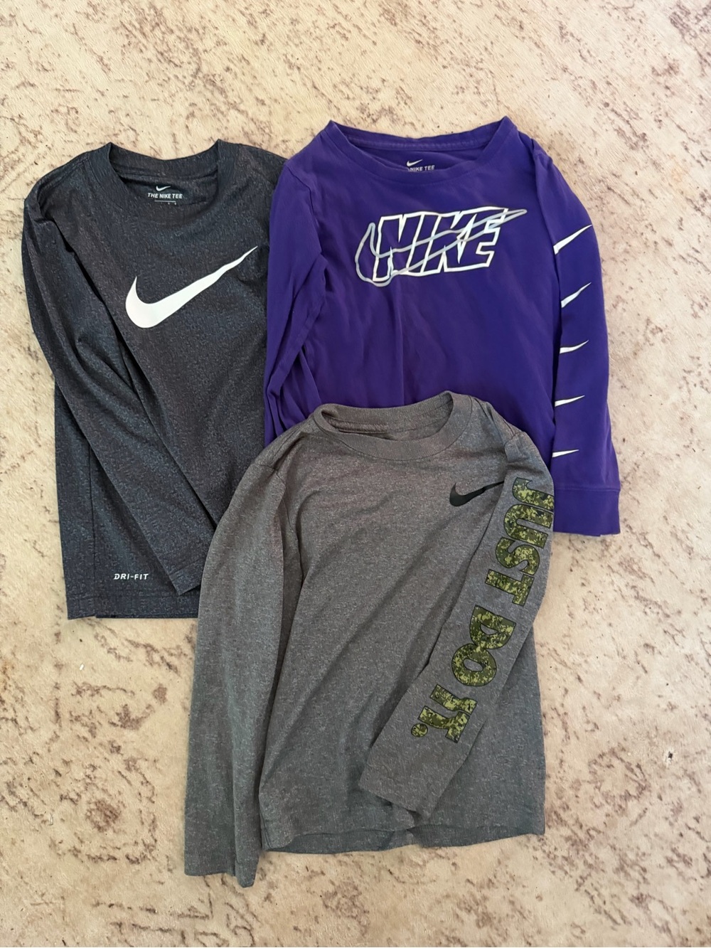 Nike Kids Long-Sleeve Performance Tops - Black, Purple, Gray size 7 boys bundle